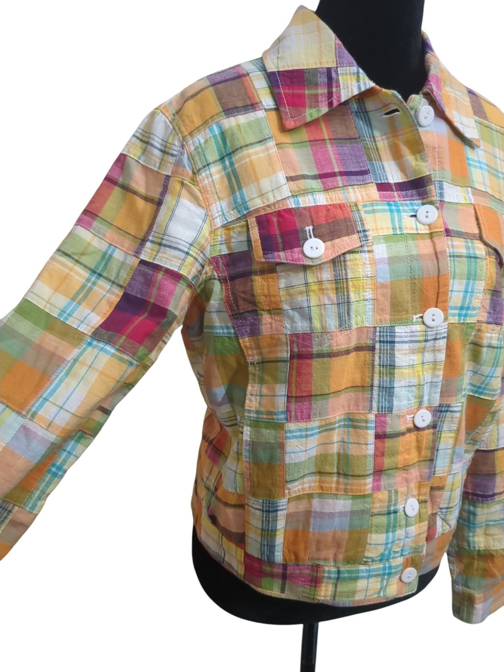 Vtg Pendleton Med Y2K Cotton Madras Plaid Patchwork Utility Cropped Jacket Boho - Picture 4 of 9